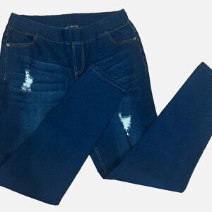 Shelia Rose Women's Dark Distressed Stretch Pull-On Skinny Ankle Jegging Jeans